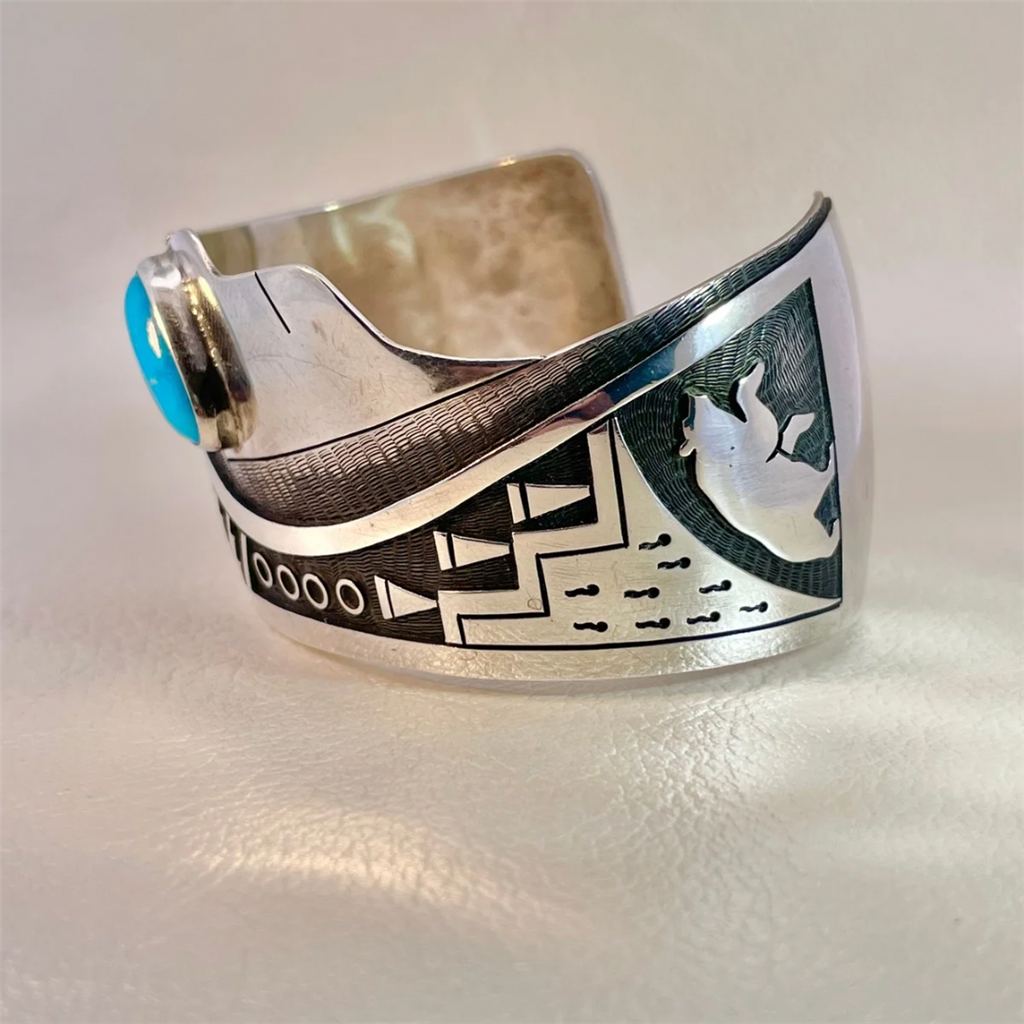 Estate- Sterling Silver Turquoise Native Cuff