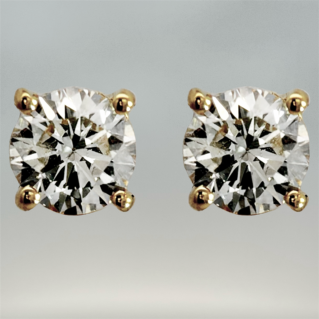 Yellow Gold Plated Sterling Silver and Lab Created Diamond Stud Earrings