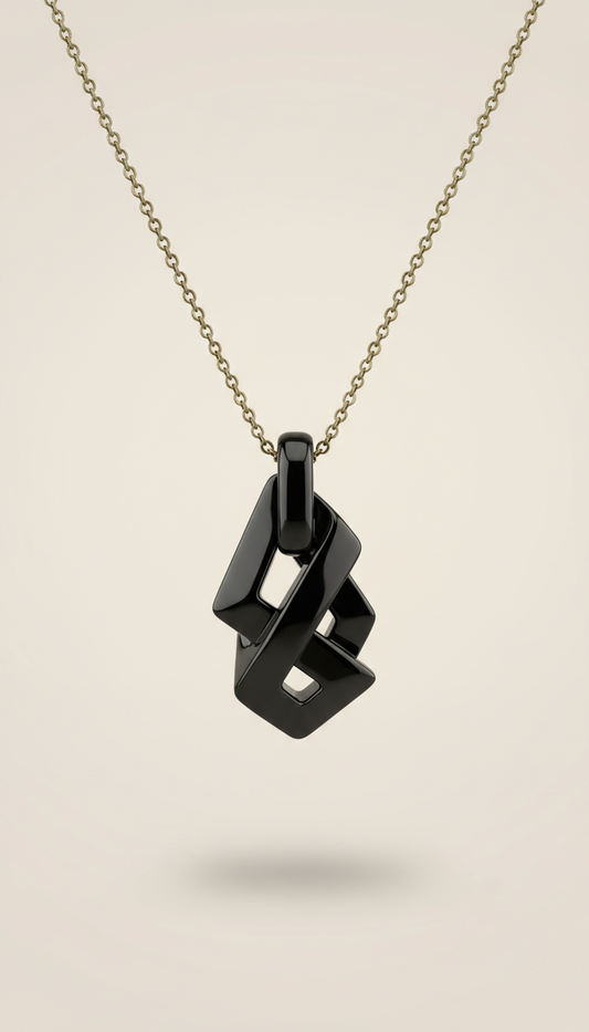 Onyx black geometric pendant necklace
