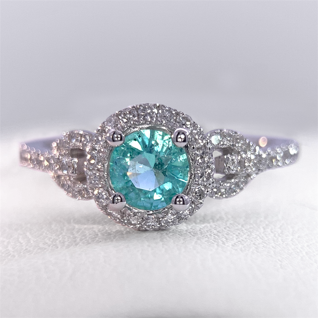 14K White Gold Blue/Green Mozamique Paraiba Tourmaline and Diamond Ring