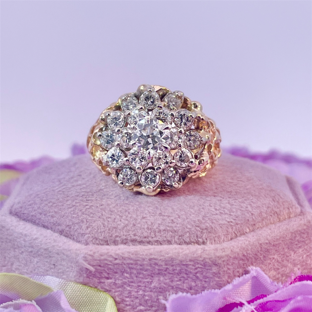 Estate- 14k Yellow Gold Diamond Cluster Ring.