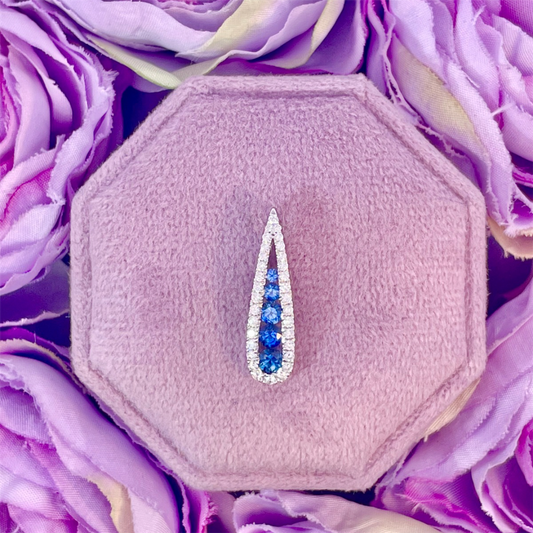 14K White Gold Blue Sapphire and Diamond Pendant