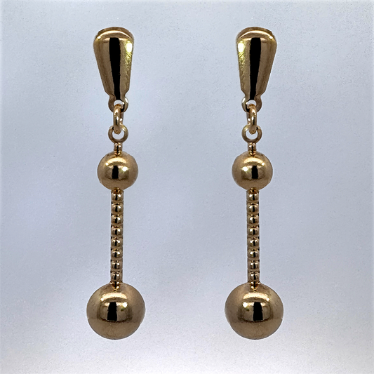 18K Yellow Gold Filled Bead Bar Post Earrings