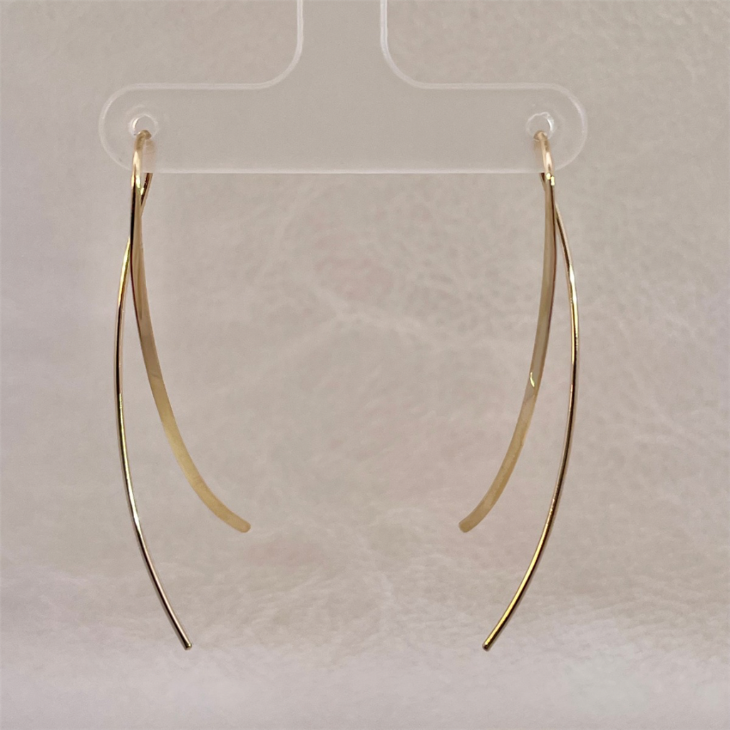 Estate-14K Yellow Gold Threader Upside Down Hoop Earrings