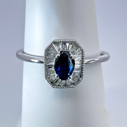 14K White Gold Sapphire and Diamond Ring