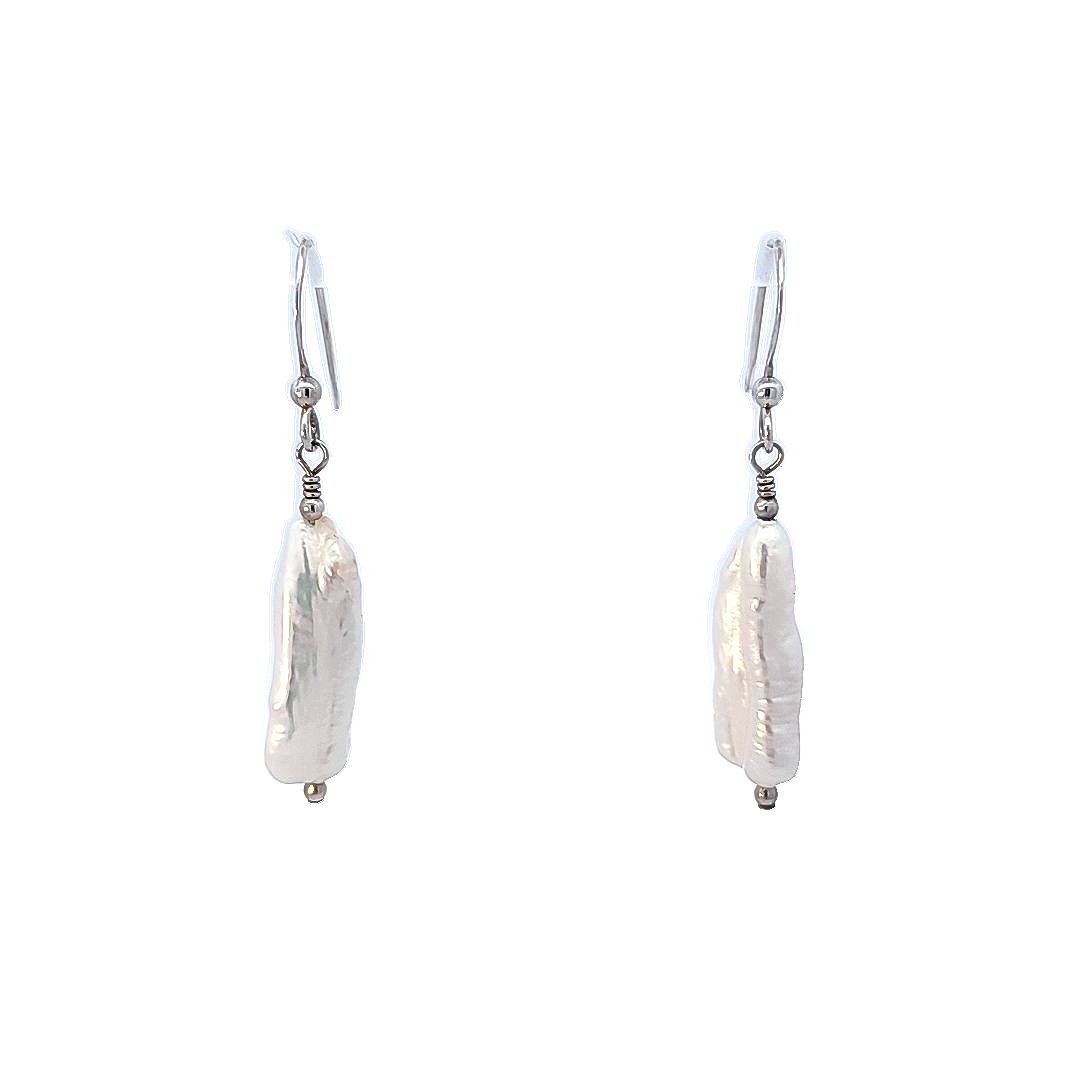 Sterling Silver Biwa Pearl Earrings