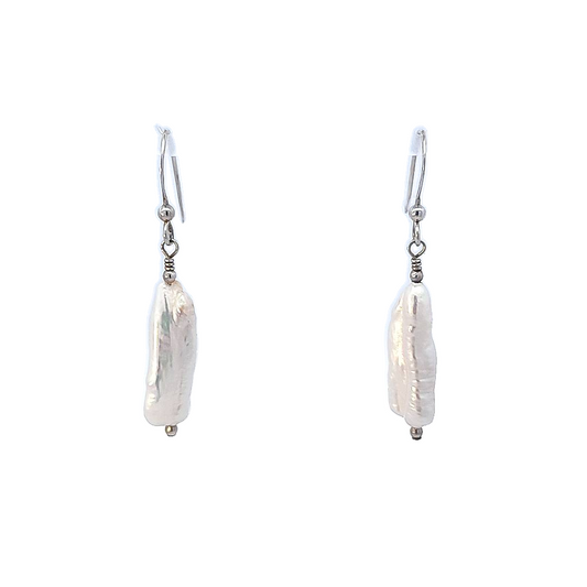 Sterling Silver Biwa Pearl Earrings