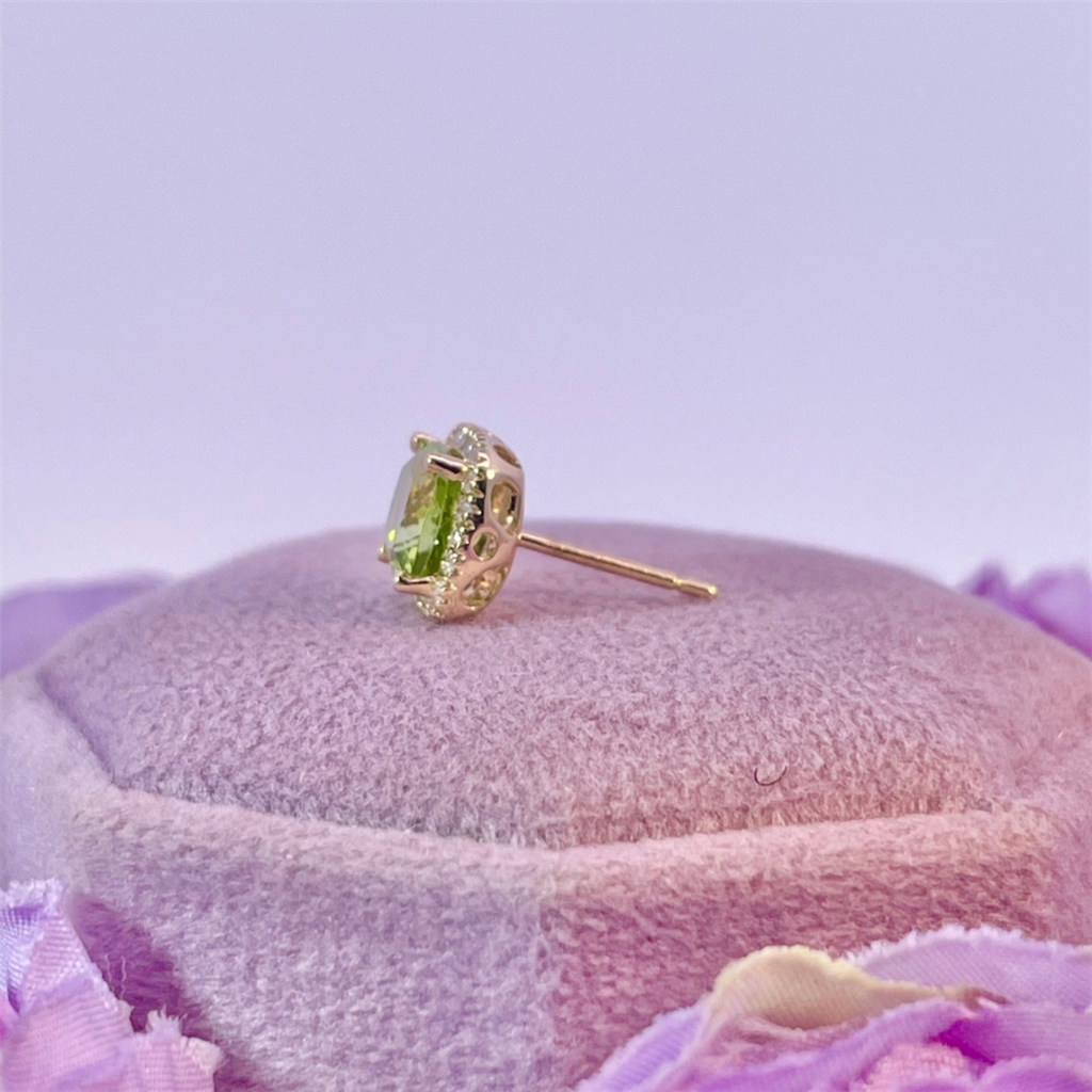14K Yellow Gold Peridot and Diamond Earrings
