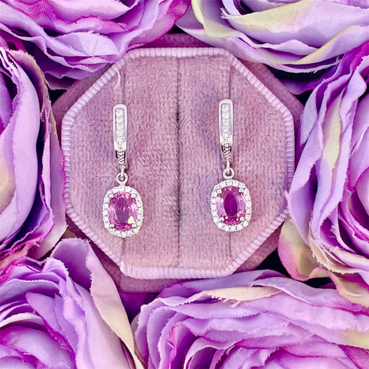 14K White Gold Pink Sapphire and Diamond Dangle Earrings
