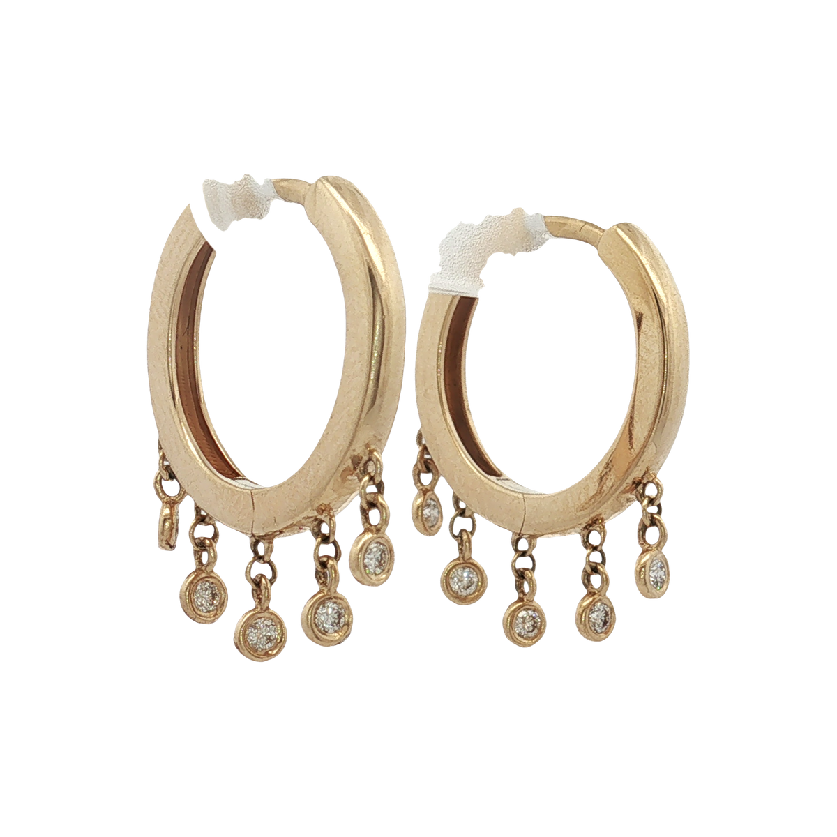 14K Yellow Gold Diamond Dangle Hoops