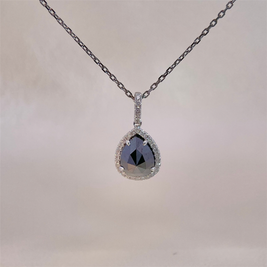 14K White Gold Black Diamond Pendant