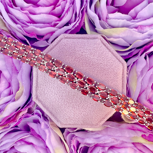 Sterling Silver and Oval Garnet Bracelet