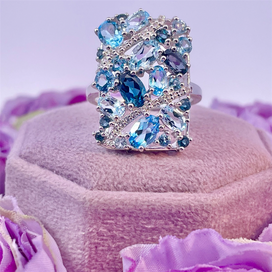 Benjamin Cohen- Sterling Silver Blue Topaz and White Topaz Ring