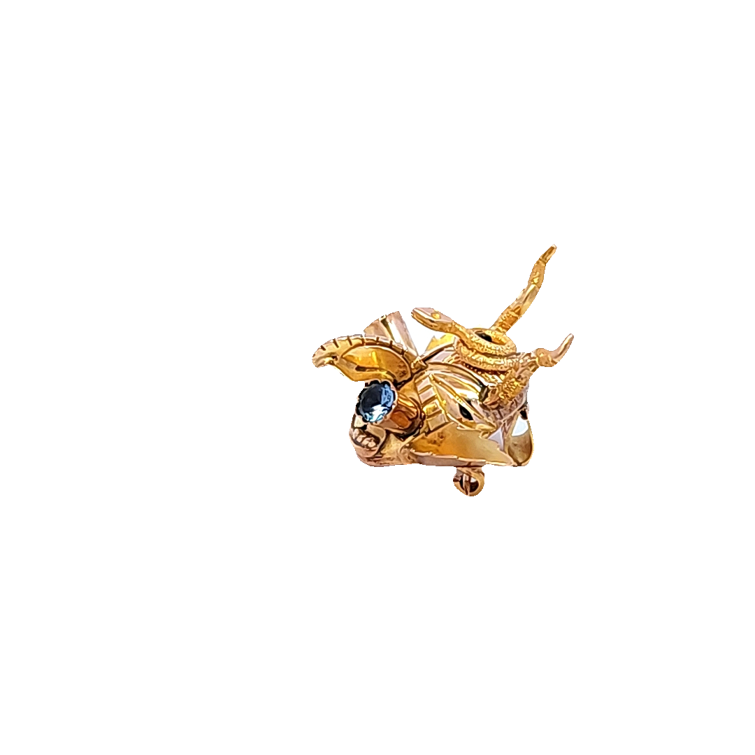 Aquamarine and Gold Bolivian Diablada pin