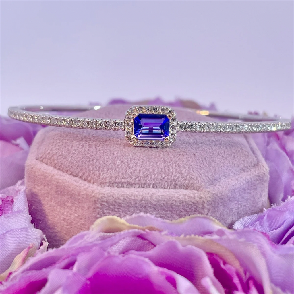 14K White Gold Tanzanite and Diamond Bangle