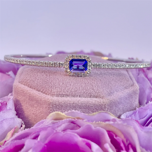 14K White Gold Tanzanite and Diamond Bangle