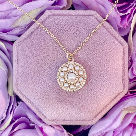 14K Yellow Gold Pearl and Diamond Pendant