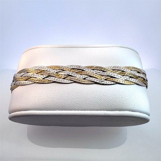 Estate- Sterling Silver and Yellow Gold Plated Woven Bracelet