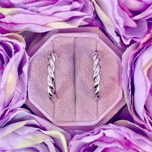 14K White Gold Double Twist Hoop Earring