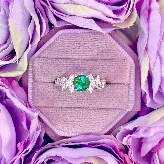 14K White Gold Green Tourmaline and Diamond Ring