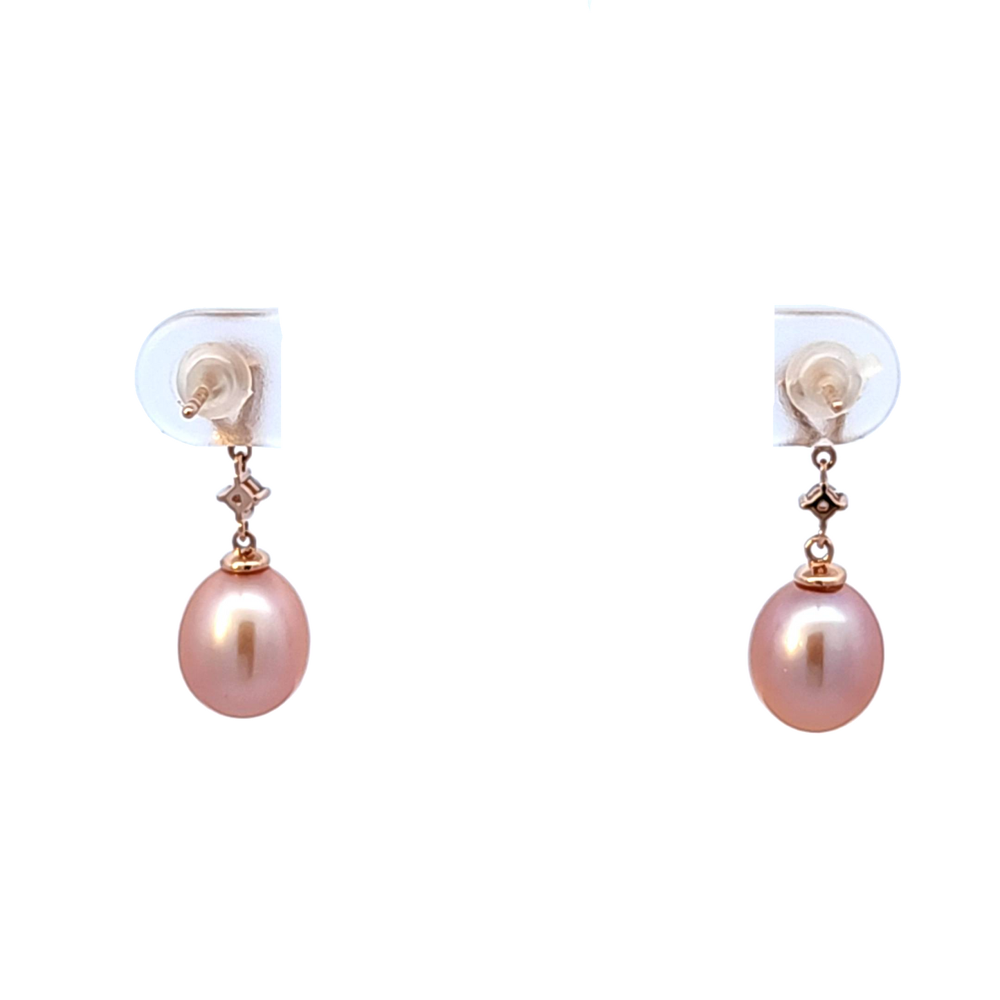 Pink Freshwater Pearl, Morganite and Diamond Drop Earrings