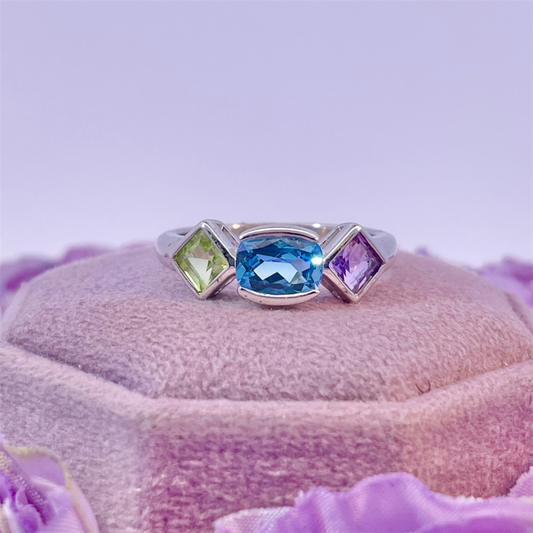 Benjamin Cohen- Sterling Silver Peridot, Blue Topaz and Amethyst Ring