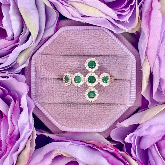 14K Yellow Gold Emerald and Diamond Ring