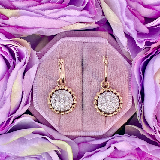 14K Yellow and Platinum Gold Diamond Dangle Earrings