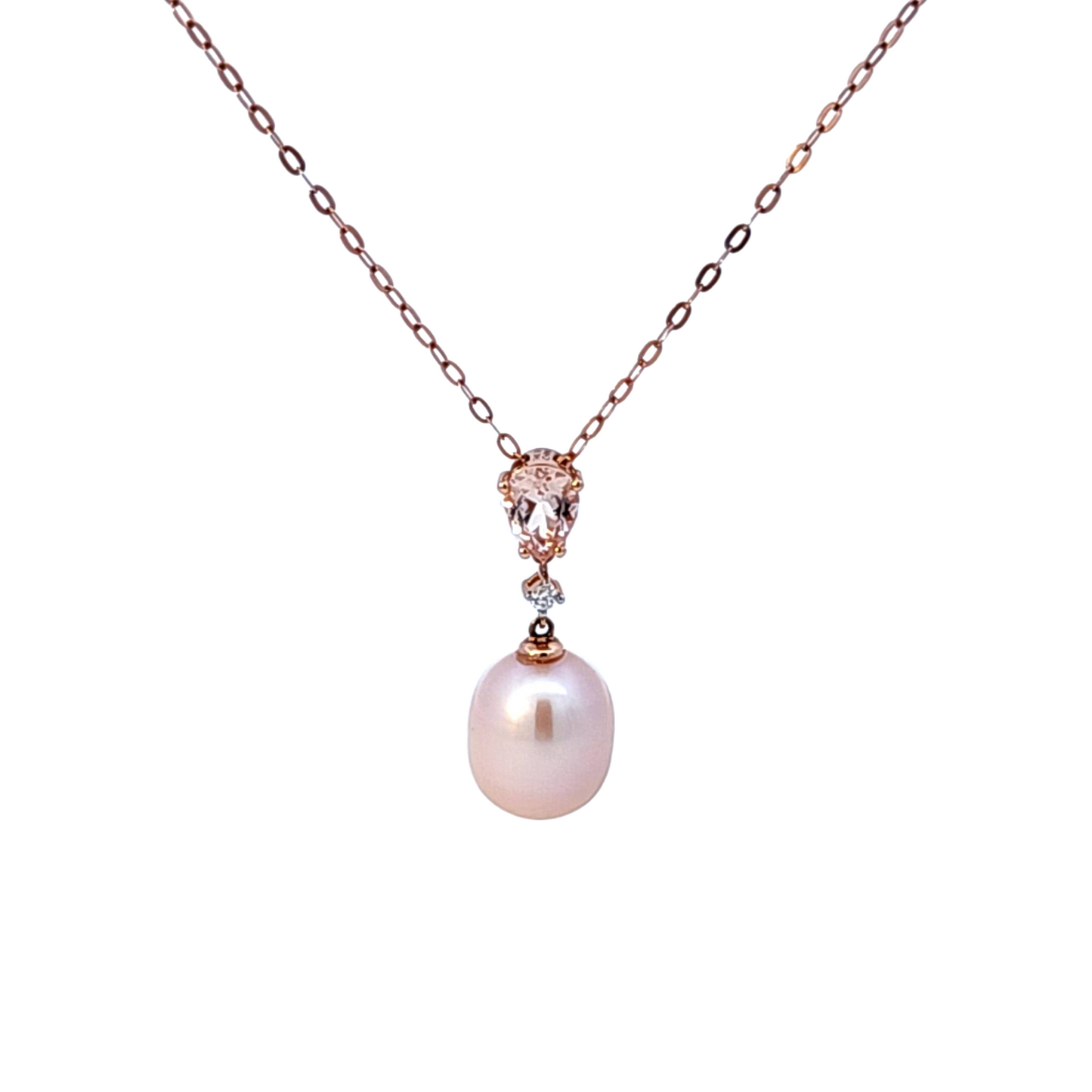 Pink Freshwater Pearl, Morganite and Diamond Necklace