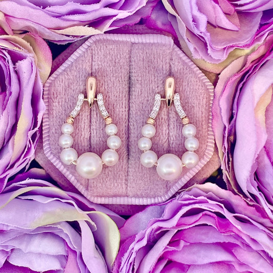 Graduated Freshwater Pearl and Diamond Drop Earrings