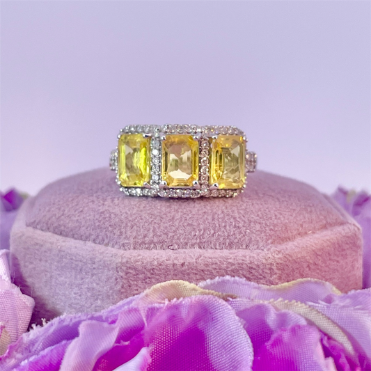14K White Gold Yellow Sapphire and Diamond Ring