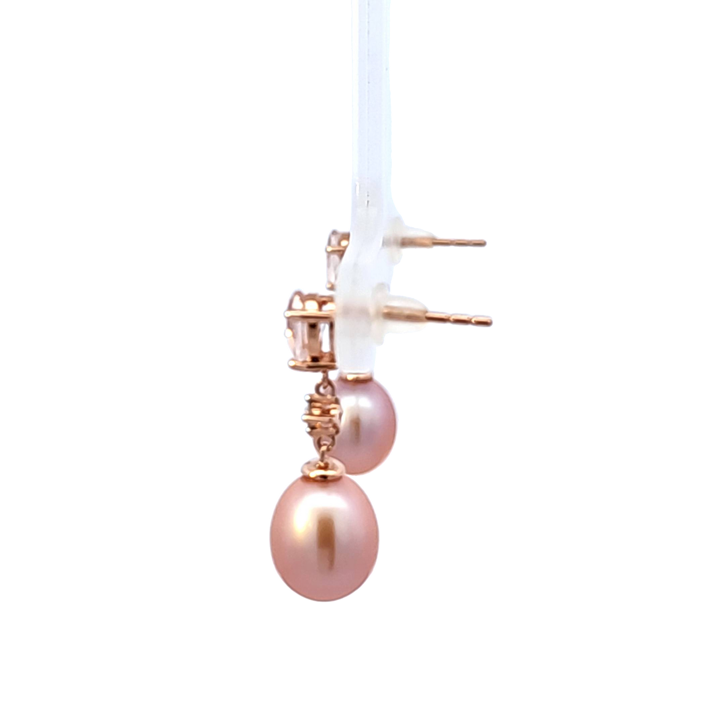 Pink Freshwater Pearl, Morganite and Diamond Drop Earrings