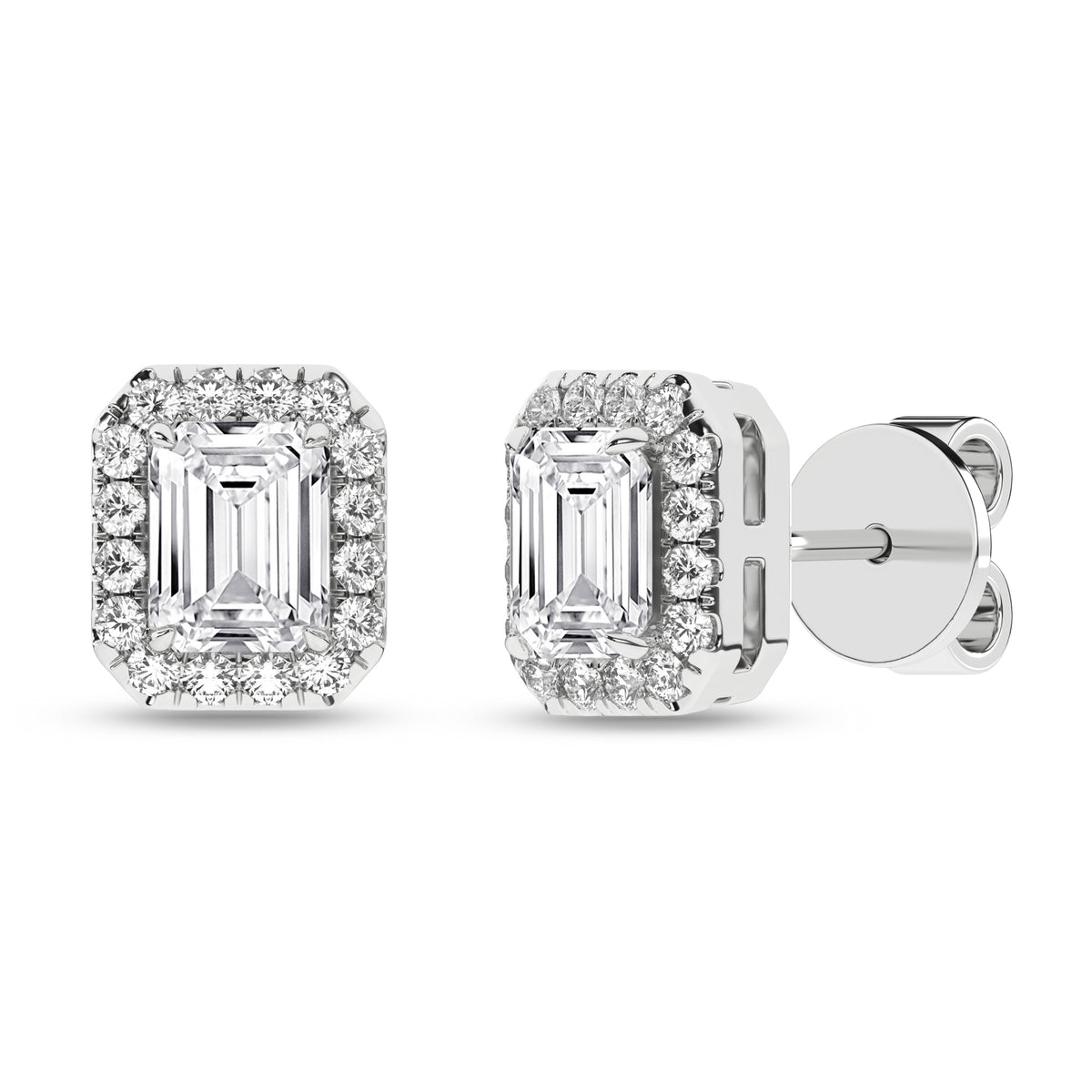 Revelation Lab Created Diamond Emerald Cut Halo Stud Earrings