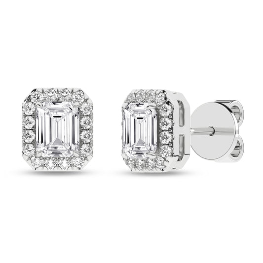 Revelation Lab Created Diamond Emerald Cut Halo Stud Earrings