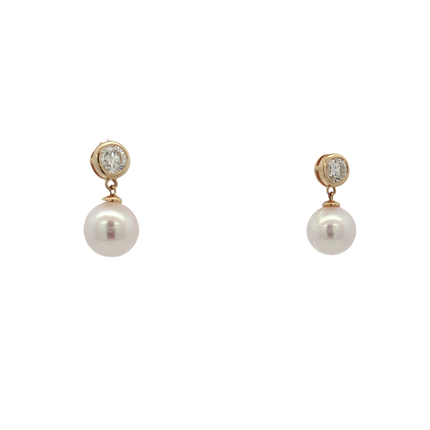 14K Yellow Akoya Pearl and Lab Grown Diamond Earrings