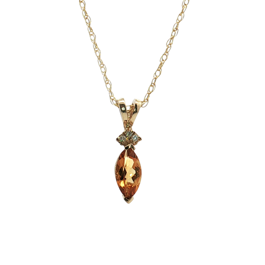 10K Yellow Gold Marquise Citrine and Diamond Pendants