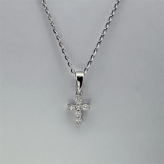 14K White Gold Diamond Cross Pendant