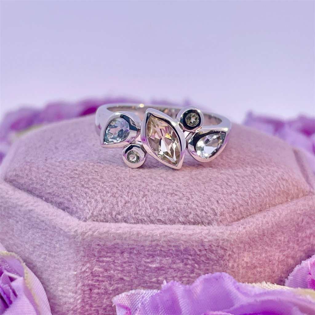 Benjamin Cohen- Sterling Silver Blue Topaz and Lemon Quartz Ring