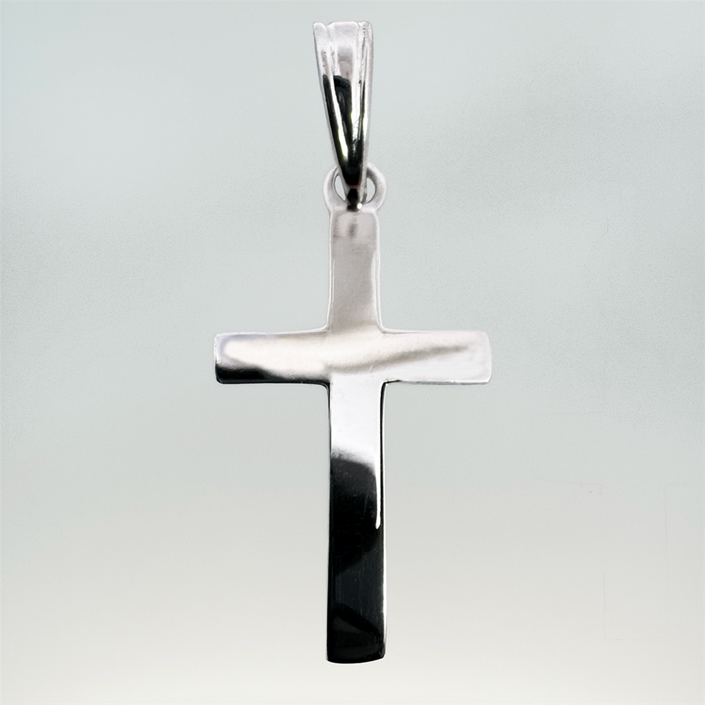 14K White Gold Beveled Cross Charm