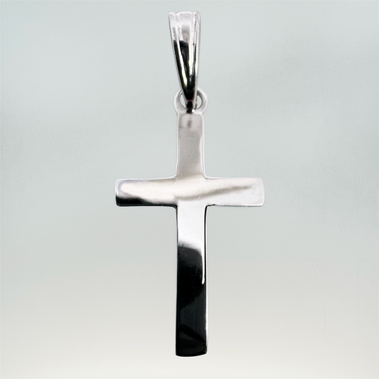 14K White Gold Beveled Cross Charm