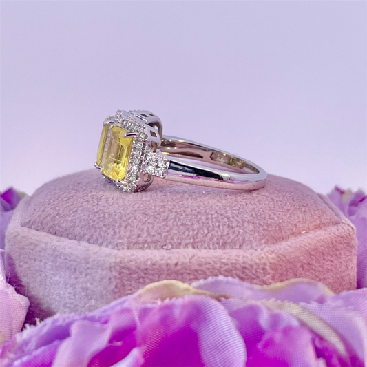 14K White Gold Yellow Sapphire and Diamond Ring