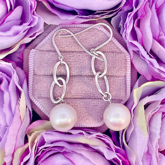 Sterling Silver 11-12mm Nucleated Pearl Hook Earrings