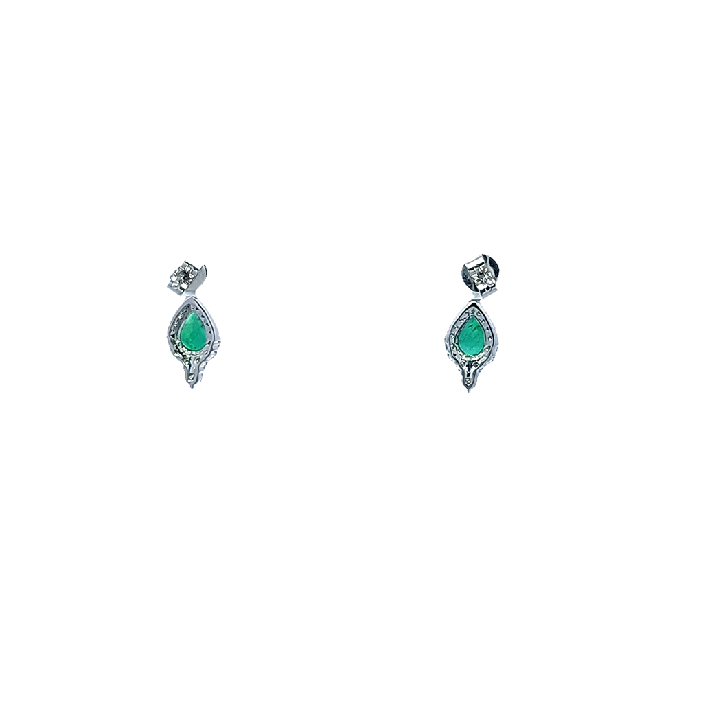 14K White Gold Emerald and Diamond Earrings