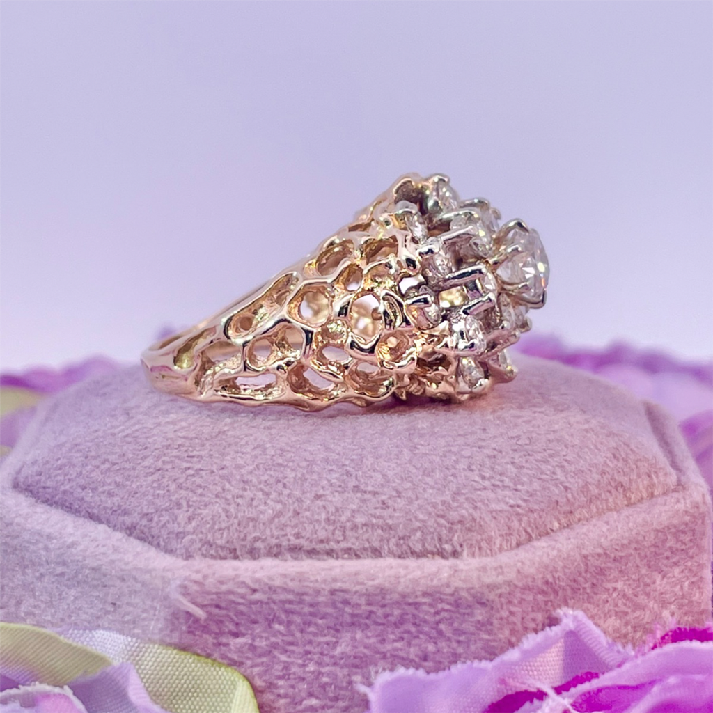 Estate- 14k Yellow Gold Diamond Cluster Ring.