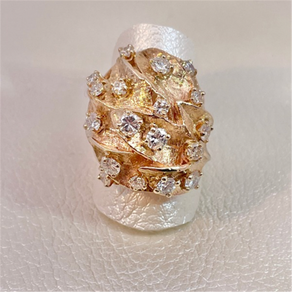 Estate- 14K Yellow Gold Domed Diamond Fashion Ring