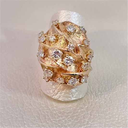 Estate- 14K Yellow Gold Domed Diamond Fashion Ring
