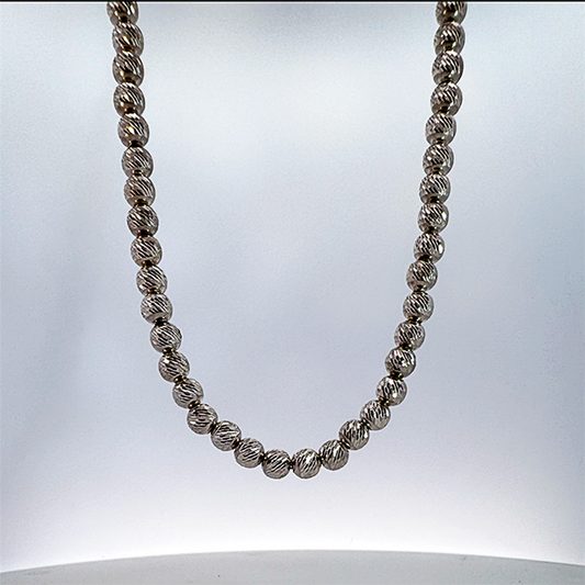 Estate- Sterling Silver Diamond Cut Beaded Necklace