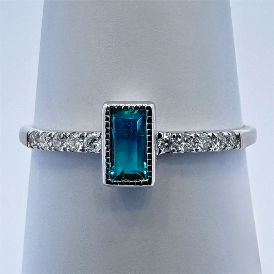 14K White Gold Emerald and Diamond Ring