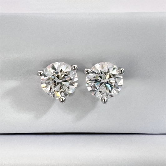 14K White Gold Diamond 3 Prong Martini Studs