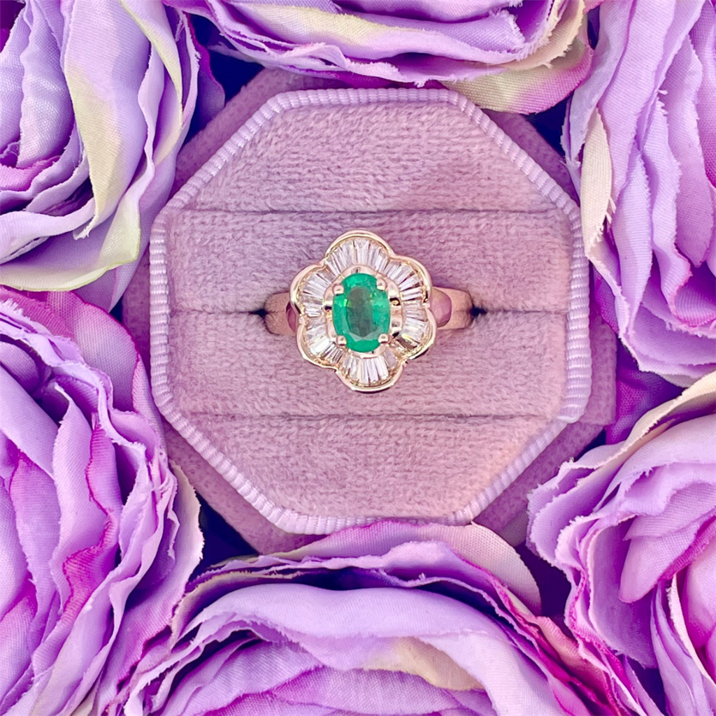 Yellow Gold, Emerald and Diamond Ballerina Ring